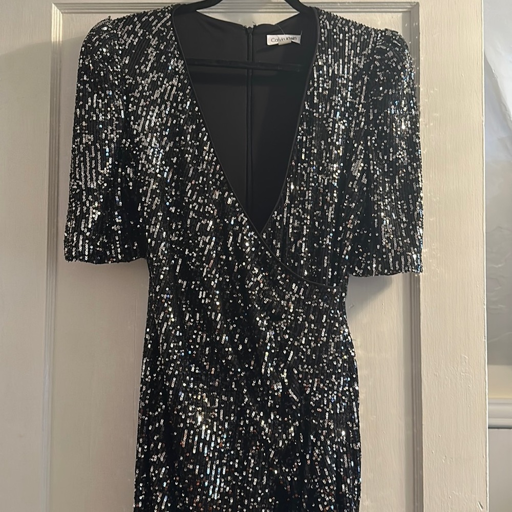 Black and silver sequin dress